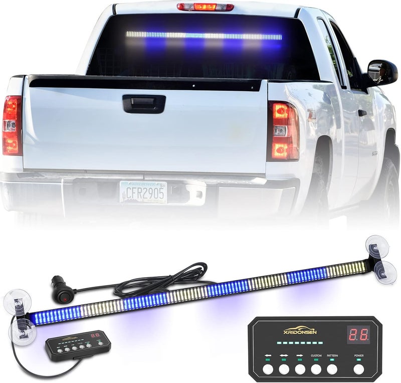 XRIDONSEN 35 inch Traffic Advisor Light Bar 144 LED Blue White Emergency Lights Warning Flashing Safety Windshield strobe Firefighter Police Lights w/Controller for Law Enforcement Vehicles Trucks - Image 1